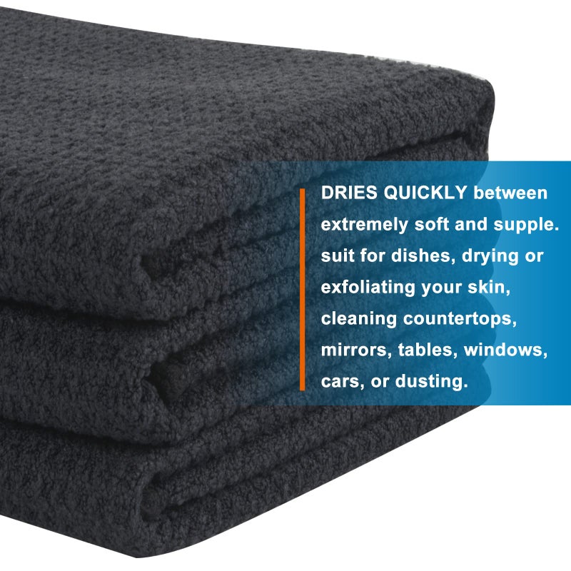 VIVOTE Microfiber Kitchen Dish Towels Waffle Weave Super Soft & Absorbent Tea Towels, Dish Cloths for Kitchen 3 Pack Black 16 x 22 Inch - Image 5